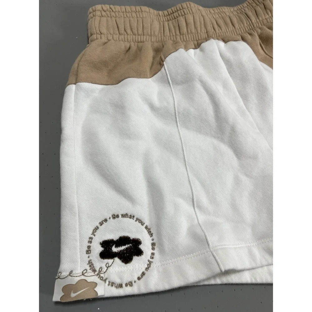 Nike Sportswear French Terry Shorts Womens XS Cream Tan Embroidered Flower NWOT
